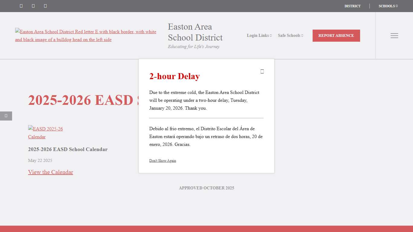 2025-2026 EASD School Calendar | Posts Details/Default Board Post Page